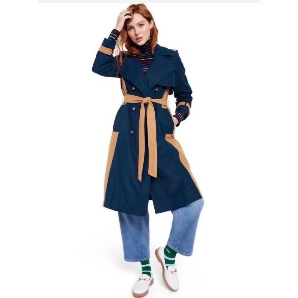 La Ligne x Target Trench Coat Women's Extra Small Belted Side Stripe Navy Tan